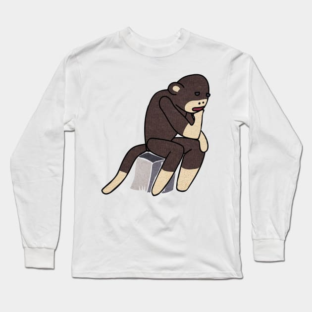 Sock Monkey Thinking Long Sleeve T-Shirt by KColeman